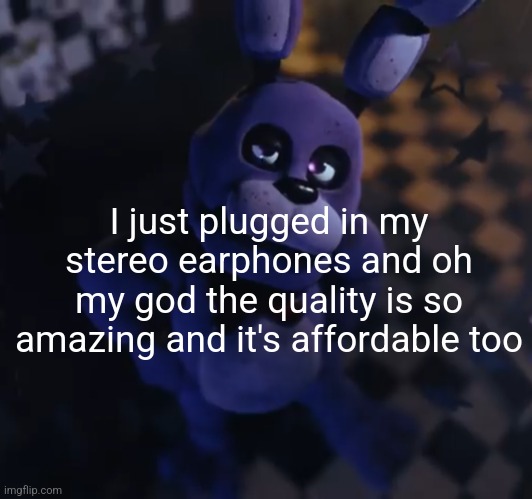 goofster | I just plugged in my stereo earphones and oh my god the quality is so amazing and it's affordable too | image tagged in goofster | made w/ Imgflip meme maker