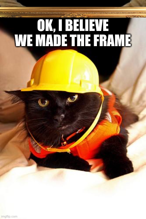 OK, I BELIEVE WE MADE THE FRAME | image tagged in construction cat | made w/ Imgflip meme maker