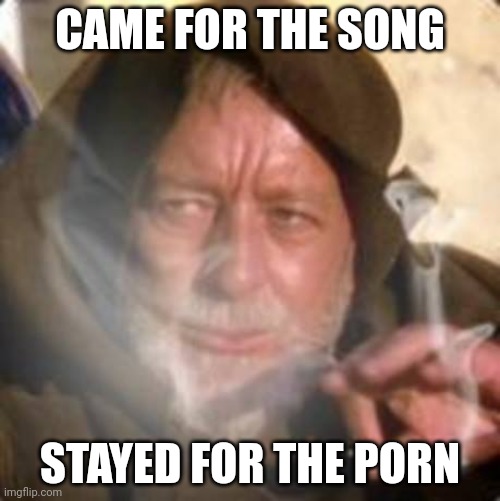 yeah, i don't think anyone will get this | CAME FOR THE SONG; STAYED FOR THE PORN | image tagged in obiwan star wars joint smoking weed,everyone knows that,memes,oh wow are you actually reading these tags | made w/ Imgflip meme maker