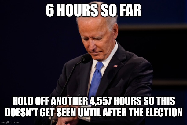 Joe Biden debate watch | 6 HOURS SO FAR HOLD OFF ANOTHER 4,557 HOURS SO THIS DOESN'T GET SEEN UNTIL AFTER THE ELECTION | image tagged in joe biden debate watch | made w/ Imgflip meme maker