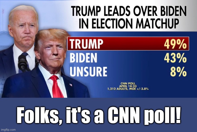 TRUMP LANDSLIDE! | Folks, it's a CNN poll! | image tagged in president trump,donald trump,joe biden,biden,presidential election | made w/ Imgflip meme maker
