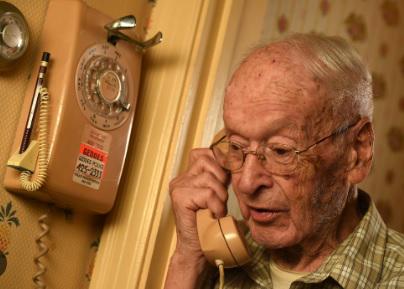 Old man on rotary telephone Blank Meme Template