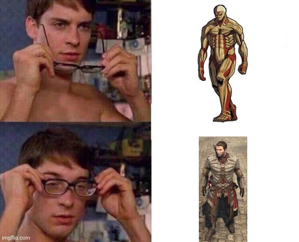 The true twin | image tagged in spiderman glasses,gaming,assassins creed,attack on titan | made w/ Imgflip meme maker