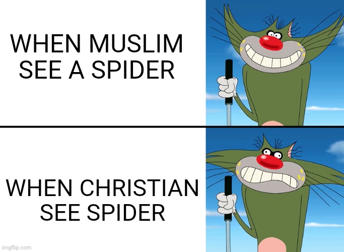 MUSLIM VS CHRISTIANS | WHEN MUSLIM SEE A SPIDER; WHEN CHRISTIAN SEE SPIDER | image tagged in disappointed jack,islam,christianity,spider | made w/ Imgflip meme maker