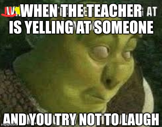 This is me in class fr... | WHEN THE TEACHER IS YELLING AT SOMEONE; AND YOU TRY NOT TO LAUGH | image tagged in funny,shrek,laughing | made w/ Imgflip meme maker