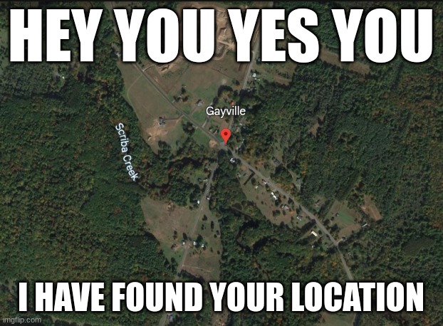 HEY IM TALKING TO YOU DONT YOU SCROLL  AWAY | HEY YOU YES YOU; I HAVE FOUND YOUR LOCATION | image tagged in gayville | made w/ Imgflip meme maker