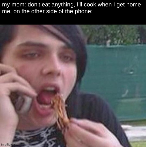 random | my mom: don't eat anything, I'll cook when I get home
me, on the other side of the phone: | made w/ Imgflip meme maker