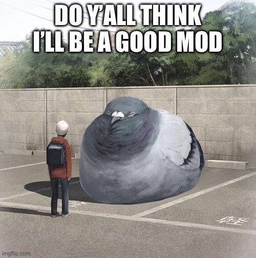 Beeg Birb | DO Y’ALL THINK I’LL BE A GOOD MOD | image tagged in beeg birb | made w/ Imgflip meme maker