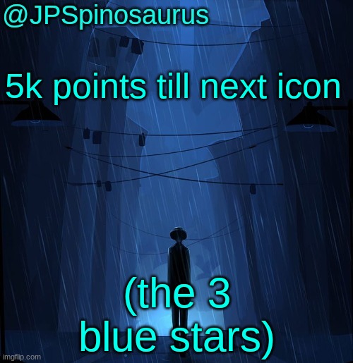 JPSpinosaurus LN announcement temp | 5k points till next icon; (the 3 blue stars) | image tagged in jpspinosaurus ln announcement temp | made w/ Imgflip meme maker
