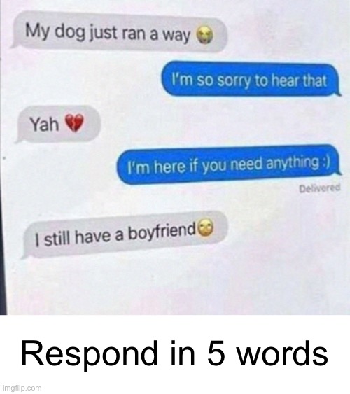 Respond in 5 words | Respond in 5 words | image tagged in memes,response | made w/ Imgflip meme maker