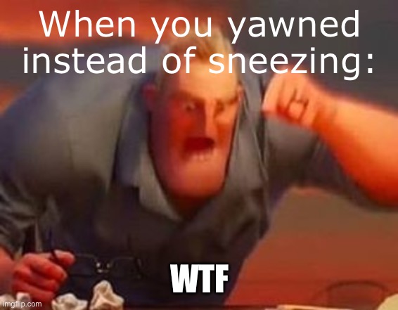 Why does this make me SO MAD LMFAO ? | When you yawned instead of sneezing:; WTF | image tagged in mr incredible mad | made w/ Imgflip meme maker