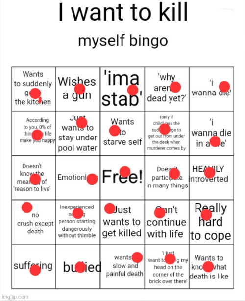f*ck T-T | image tagged in i want to kill myself bingo | made w/ Imgflip meme maker