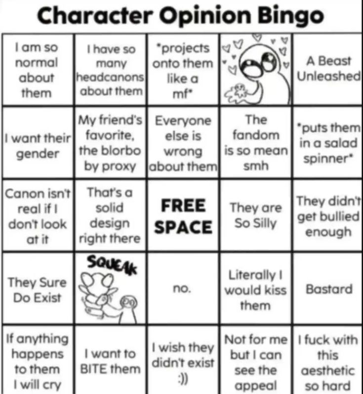 Character bingo Blank Meme Template