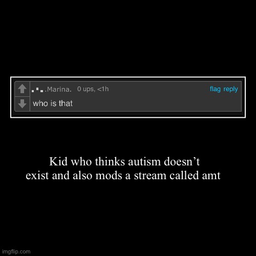 Kid who thinks autism doesn’t exist and also mods a stream called amt | image tagged in demotivationals | made w/ Imgflip demotivational maker