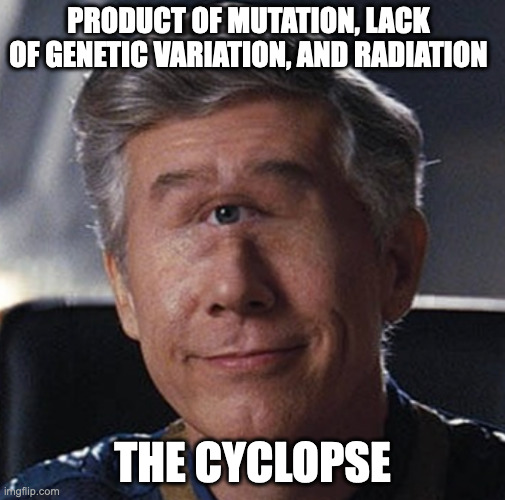Fallout | PRODUCT OF MUTATION, LACK OF GENETIC VARIATION, AND RADIATION; THE CYCLOPSE | image tagged in fallout | made w/ Imgflip meme maker