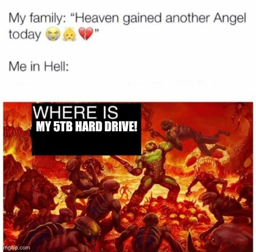 Me in hell: | MY 5TB HARD DRIVE! | image tagged in me in hell | made w/ Imgflip meme maker