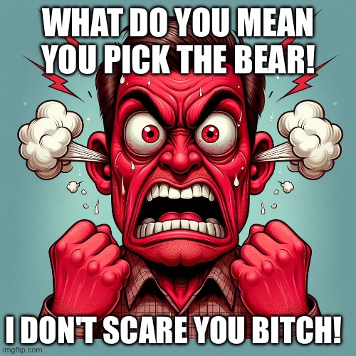 WHAT DO YOU MEAN YOU PICK THE BEAR! I DON'T SCARE YOU BITCH! | made w/ Imgflip meme maker