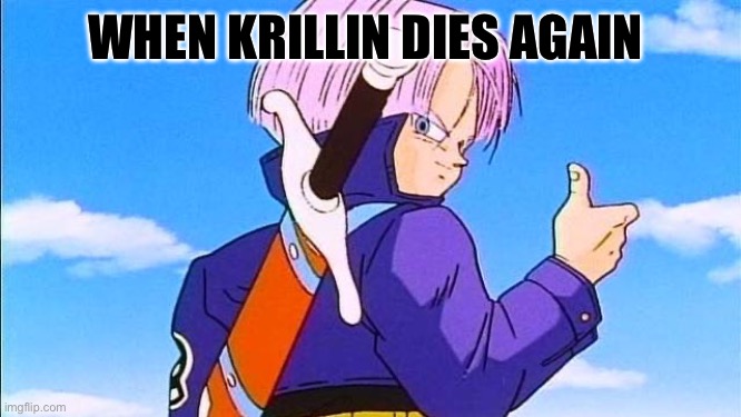 Future Trunks | WHEN KRILLIN DIES AGAIN | image tagged in future trunks | made w/ Imgflip meme maker