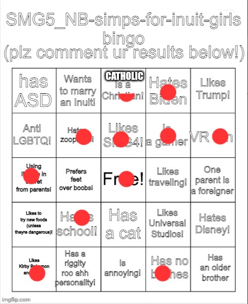 CATHOLIC | image tagged in smg5_nb-simps-for-inuit-girls bingo | made w/ Imgflip meme maker