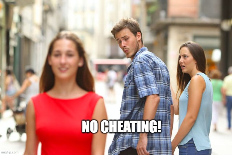 Distracted Boyfriend | NO CHEATING! | image tagged in memes,distracted boyfriend | made w/ Imgflip meme maker