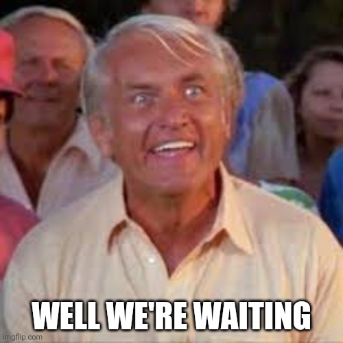 Waiting | WELL WE'RE WAITING | image tagged in judge smails | made w/ Imgflip meme maker