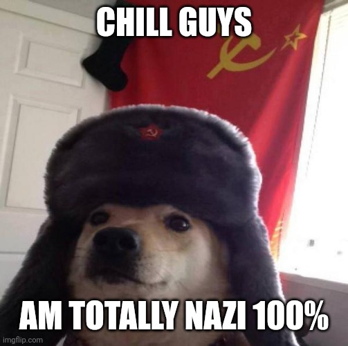 100% Comrades (Not_a_racist_pedophile_nazi: communism is ok just for an FYI( | CHILL GUYS; AM TOTALLY NAZI 100% | image tagged in russian doge | made w/ Imgflip meme maker