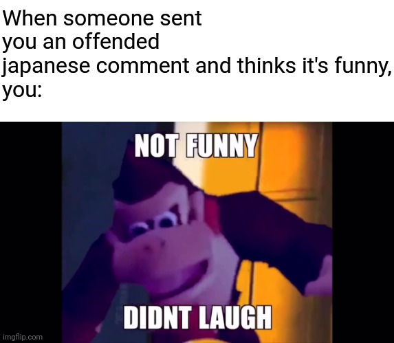 Send it to that one user! | When someone sent you an offended japanese comment and thinks it's funny,
you: | image tagged in not funny didn't laugh | made w/ Imgflip meme maker