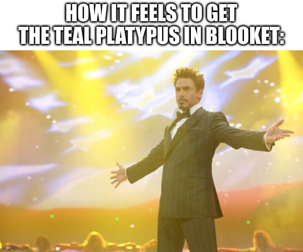 HE'S PERRY!!!!! | HOW IT FEELS TO GET THE TEAL PLATYPUS IN BLOOKET: | image tagged in tony stark success | made w/ Imgflip meme maker