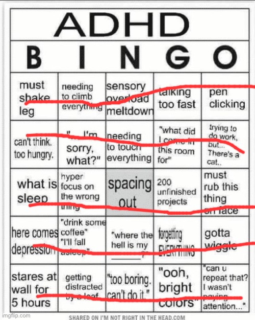 ADHD bingo | image tagged in adhd bingo | made w/ Imgflip meme maker
