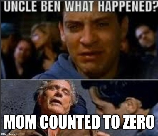 self immolation. | MOM COUNTED TO ZERO | image tagged in uncle ben what happened | made w/ Imgflip meme maker