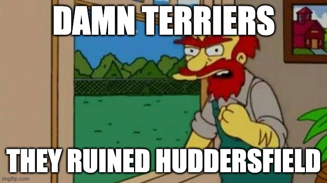 Damn Scots | DAMN TERRIERS; THEY RUINED HUDDERSFIELD | image tagged in damn scots | made w/ Imgflip meme maker