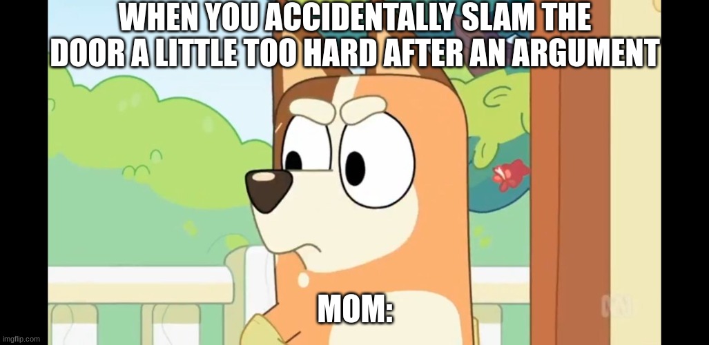 Angry Chilli | WHEN YOU ACCIDENTALLY SLAM THE DOOR A LITTLE TOO HARD AFTER AN ARGUMENT; MOM: | image tagged in angry chilli | made w/ Imgflip meme maker