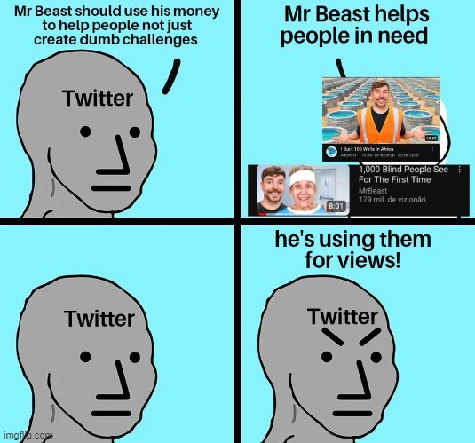 Never check peoples takes on Twitter | image tagged in memes,funny,mrbeast,twitter,true | made w/ Imgflip meme maker