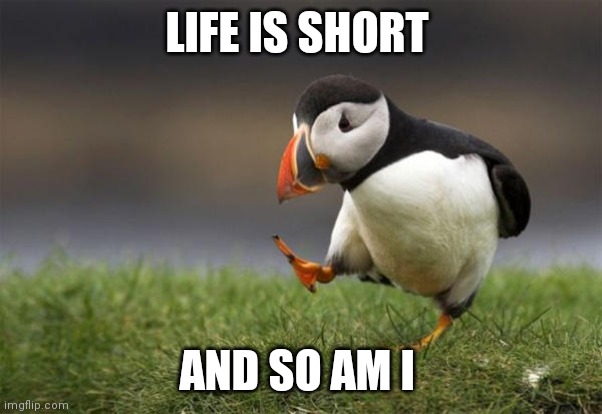 Short | LIFE IS SHORT; AND SO AM I | image tagged in short person,funny memes | made w/ Imgflip meme maker