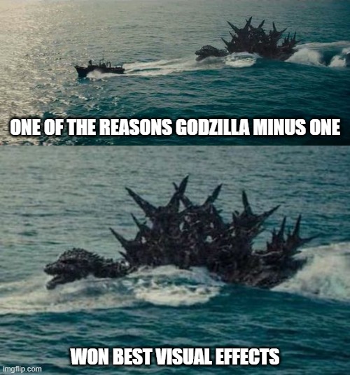 Because of shots like this | ONE OF THE REASONS GODZILLA MINUS ONE; WON BEST VISUAL EFFECTS | image tagged in godzilla | made w/ Imgflip meme maker