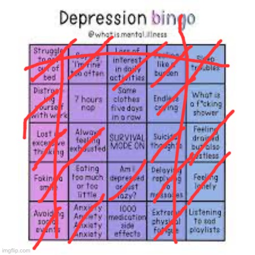 3 for me | image tagged in depression bingo | made w/ Imgflip meme maker