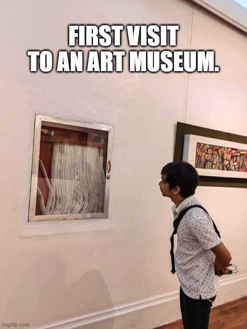 Art Museum | FIRST VISIT TO AN ART MUSEUM. | image tagged in art museum | made w/ Imgflip meme maker