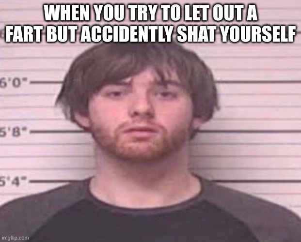 LazyMazy mug shot | WHEN YOU TRY TO LET OUT A FART BUT ACCIDENTLY SHAT YOURSELF | image tagged in lazymazy mug shot | made w/ Imgflip meme maker