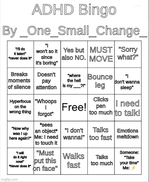 ADHD Bingo Blank Meme Template