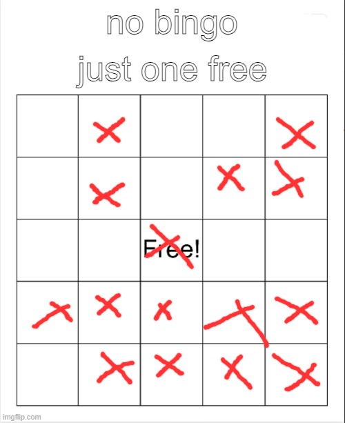 Blank Bingo | just one free; no bingo | image tagged in blank bingo | made w/ Imgflip meme maker