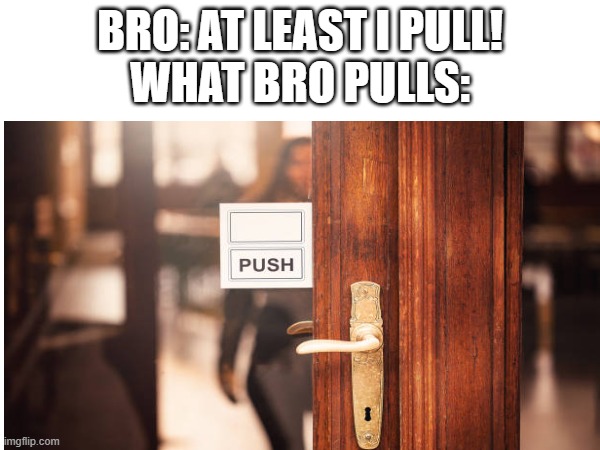 Image Title | BRO: AT LEAST I PULL!
WHAT BRO PULLS: | image tagged in push | made w/ Imgflip meme maker