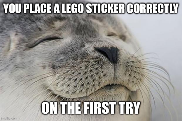 It's literally so hard to do without screwing up the build | YOU PLACE A LEGO STICKER CORRECTLY; ON THE FIRST TRY | image tagged in memes,satisfied seal | made w/ Imgflip meme maker