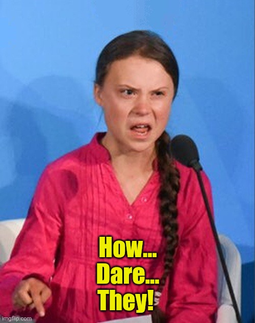 How...
Dare...
They! | image tagged in greta thunberg how dare you | made w/ Imgflip meme maker