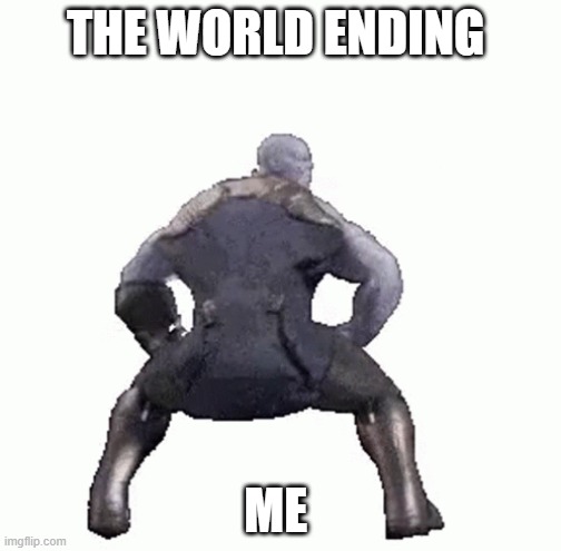 me when the world ends | THE WORLD ENDING; ME | image tagged in memes | made w/ Imgflip meme maker