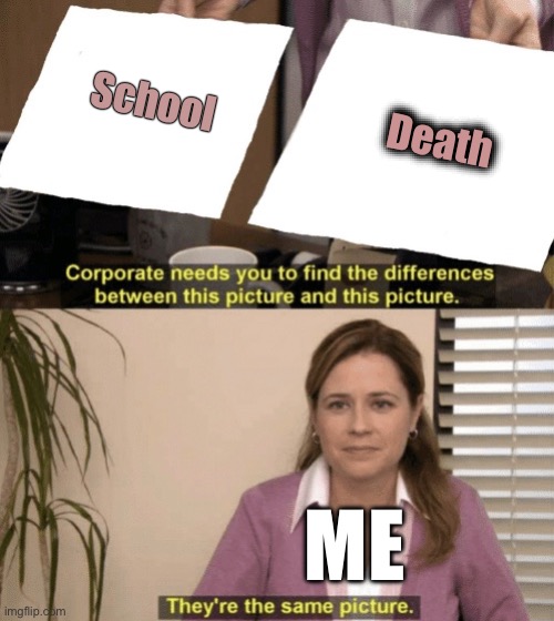 What can we say these days...... | School; Death; ME | image tagged in corporate needs you to find the differences,school,death | made w/ Imgflip meme maker