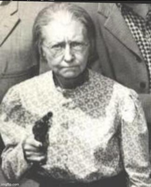Granny Clampett pointing pistol Blank Meme Template