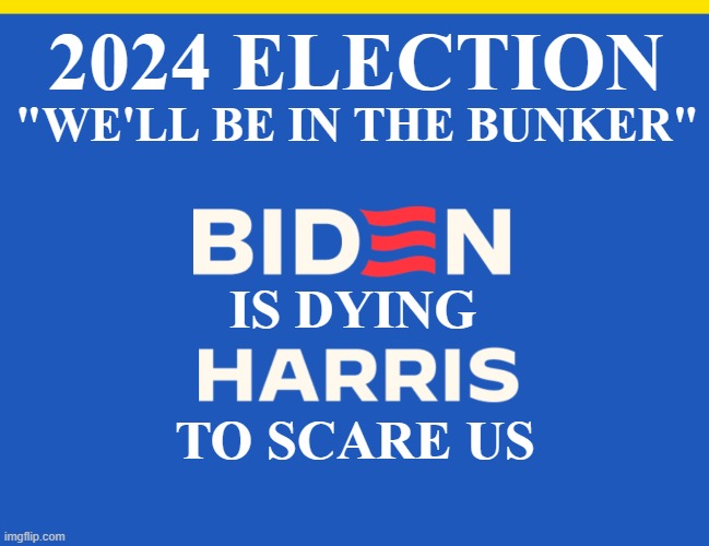 2024 election facts | 2024 ELECTION; "WE'LL BE IN THE BUNKER"; IS DYING; TO SCARE US | image tagged in vice president,kamala harris,fjb,dementia,ww3,joe biden | made w/ Imgflip meme maker