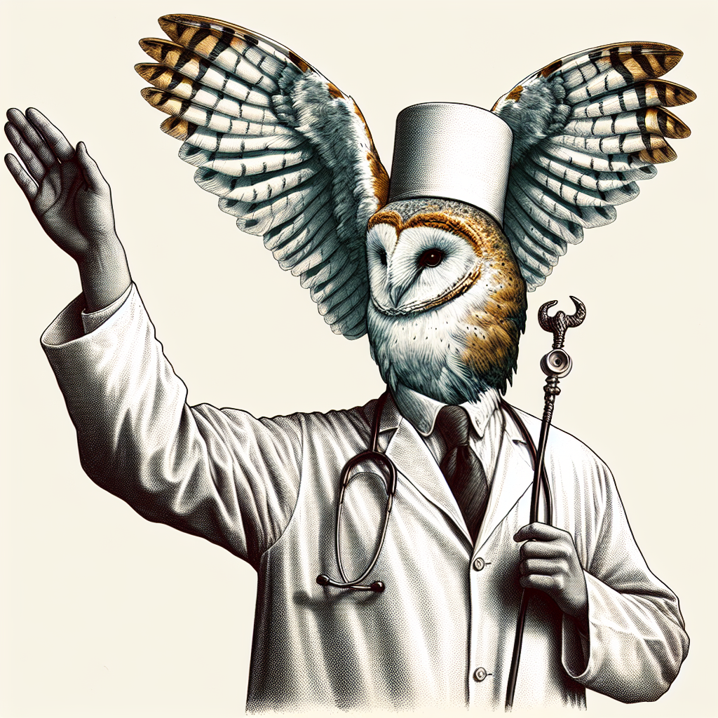 A doctor with an owl head dressed in a lab coat  waving Blank Meme Template