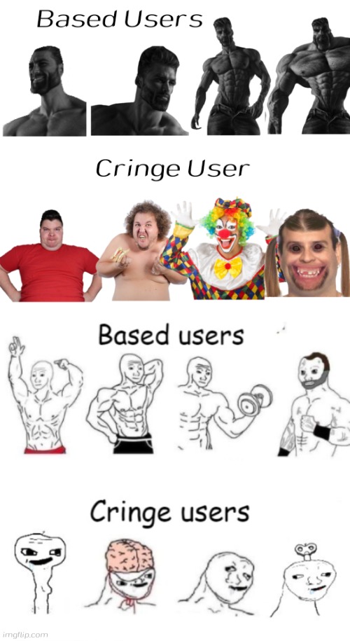 My version of Based User vs Cringe Users | image tagged in based users v s cringe users,new template,based,cringe | made w/ Imgflip meme maker