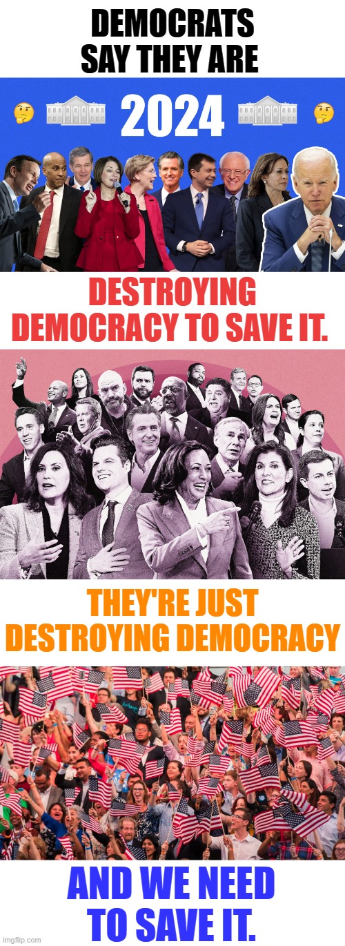 The Things They Say | DEMOCRATS SAY THEY ARE; DESTROYING DEMOCRACY TO SAVE IT. THEY'RE JUST DESTROYING DEMOCRACY; AND WE NEED TO SAVE IT. | image tagged in memes,politics,democrats,destroy,america,save me | made w/ Imgflip meme maker